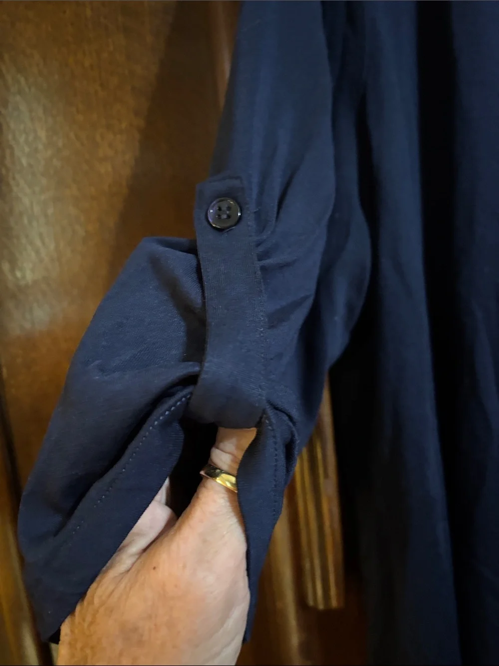 Kaari Navy V-Neck Roll-Tab Sleeve Tunic - Picture 4 of 8
